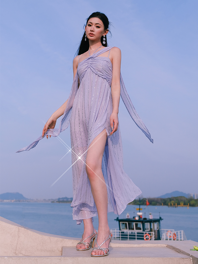 Rhinestone Super Fairy Slimming Halter Dress - Image 8