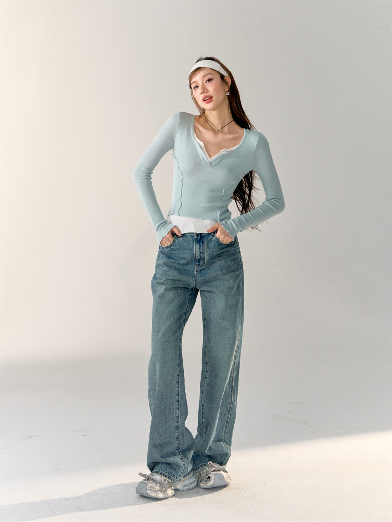 Vintage Blue Casual Versatile High-waisted Thin Wide-leg Jeans - Image 5