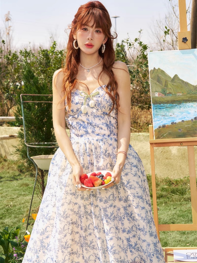 Cubic Small Flower Chest Breasted Floral Dress