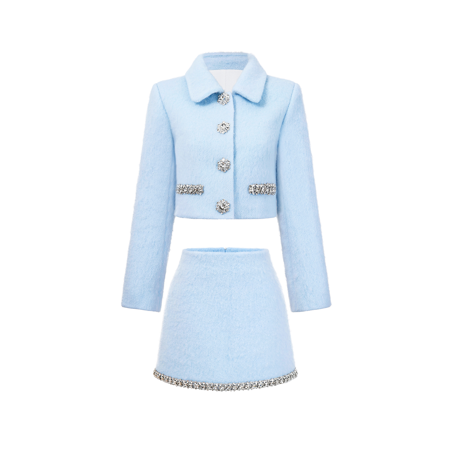 40% Wool Double-Faced Tweed Diamond Chain Collar Long-Sleeved Jacket High-Waisted Pencil Skirt - Image 5