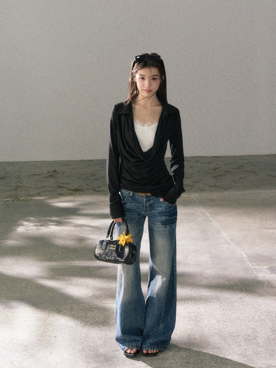 Retro Low-rise Slightly Flared Slimming Jeans - Image 3