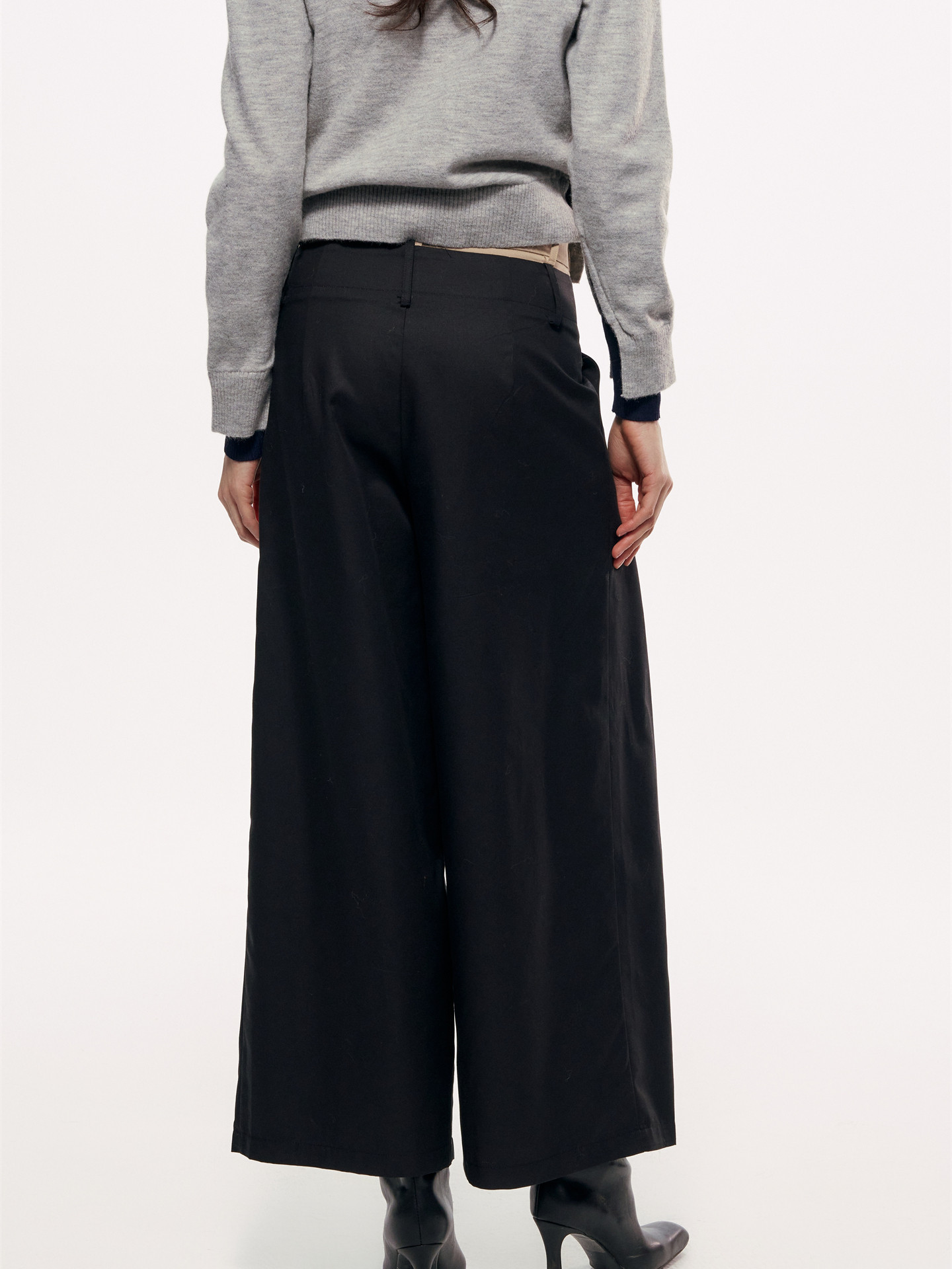 Contrast-colour Wide-leg Trousers With Double Waistbands - Image 3
