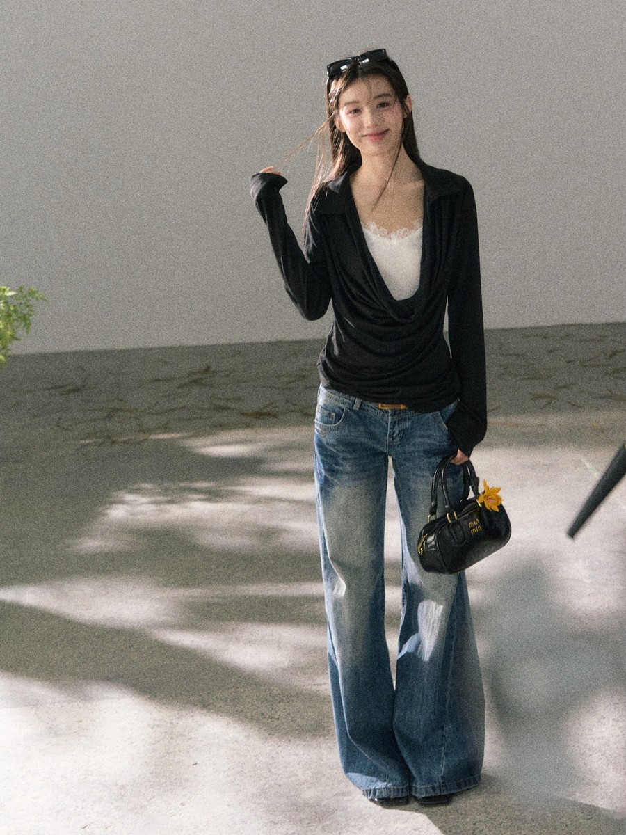 Retro Low-rise Slightly Flared Slimming Jeans - Image 4