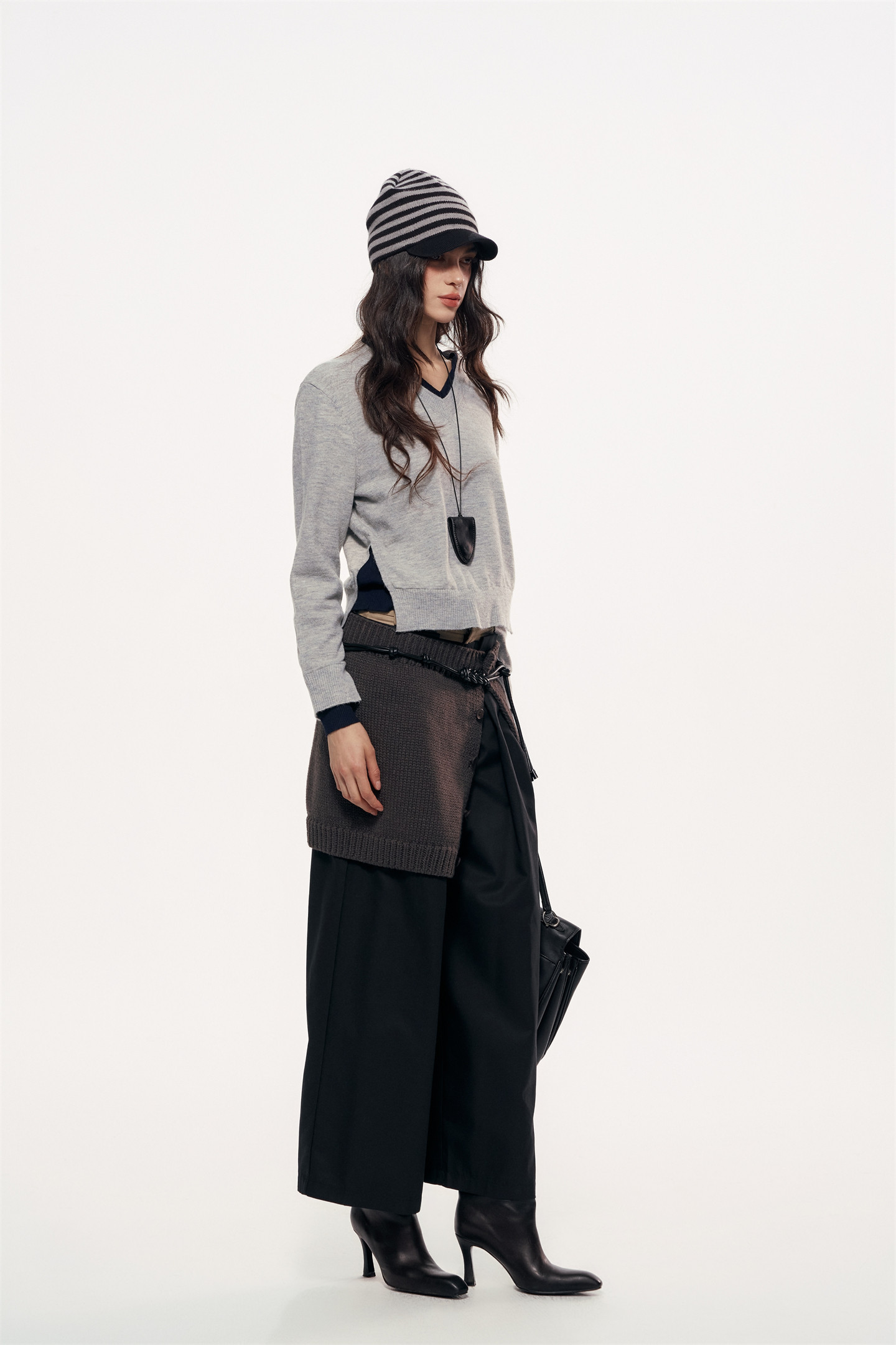 Contrast-colour Wide-leg Trousers With Double Waistbands - Image 6
