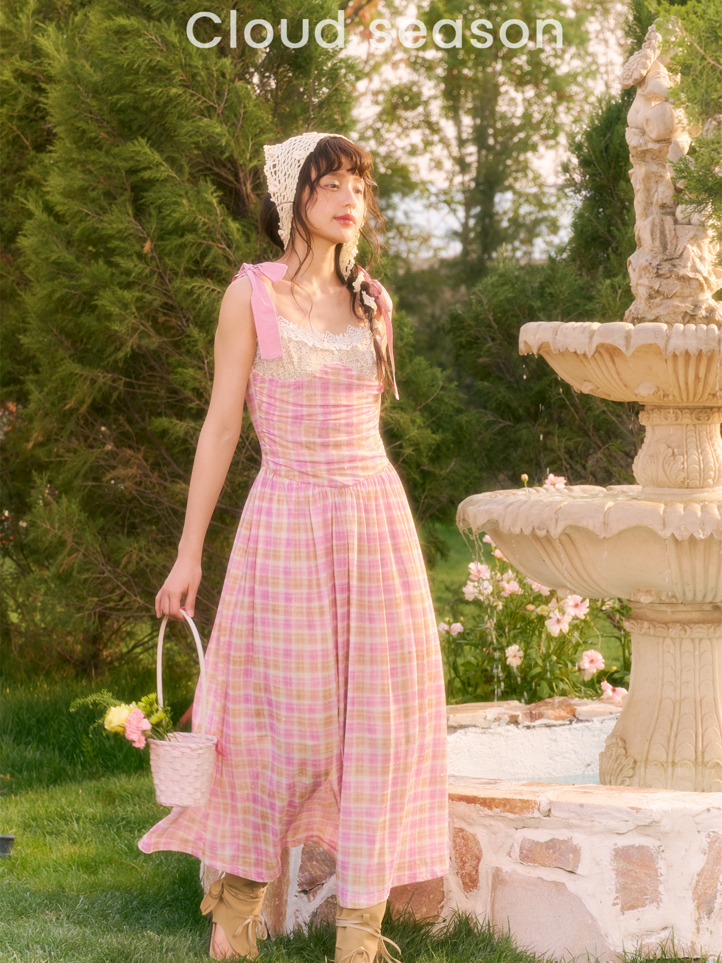 Lace-trimmed Checked Pinafore Dress - Image 4
